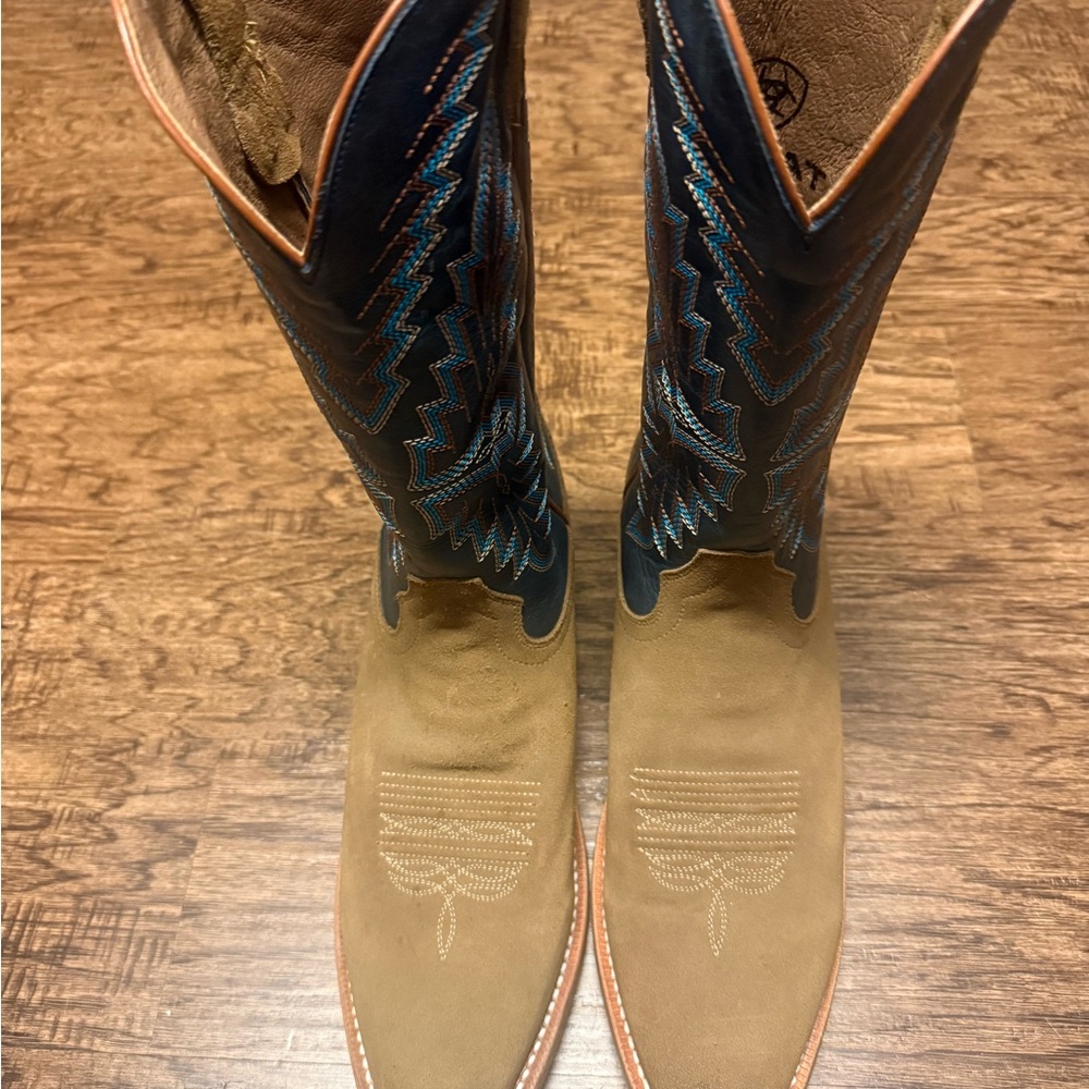 Ariat Tan Suede & Dark Teal Embroidered Cowboy Boots